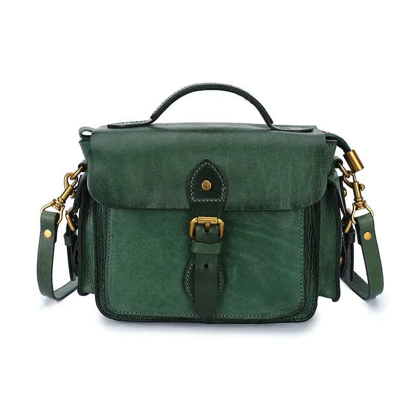 Handmade Leather Womens Small Satchel Shoulder Bag School Handbag Crossbody Purses for Women