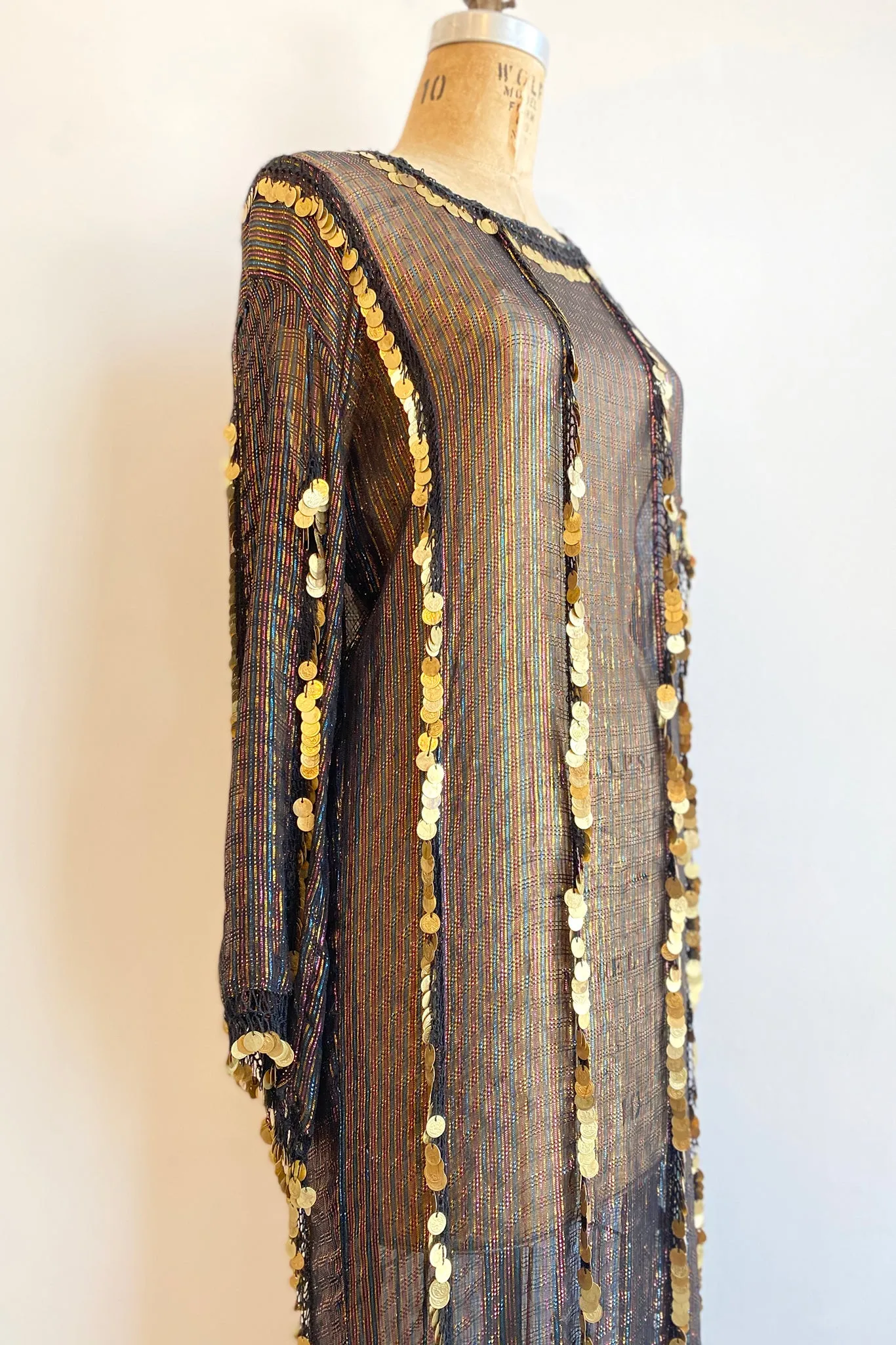 Sheer Metallic Coin Fringe Dress