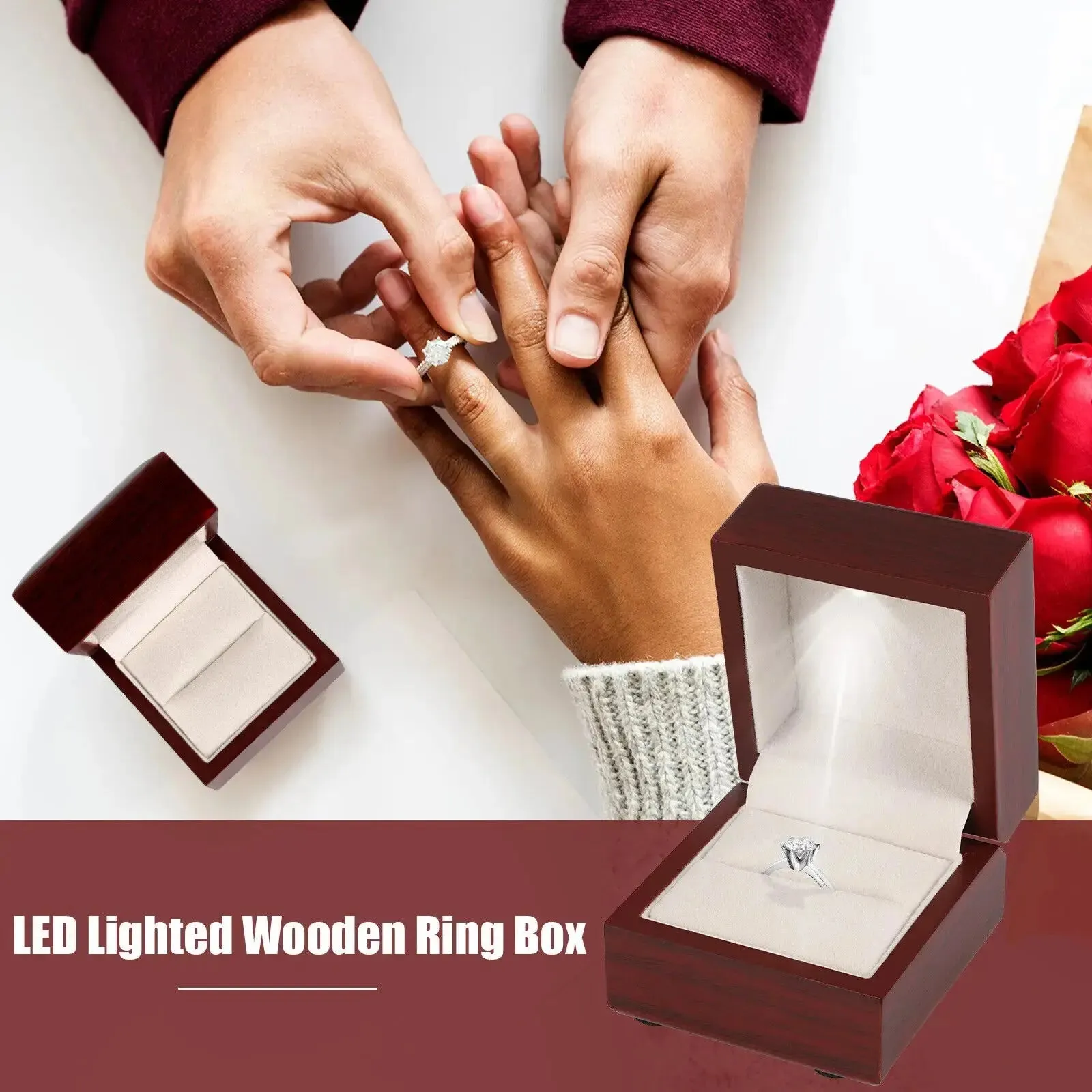 Wooden Jewelry Box Wedding Ring Boxes Earring Rings Case Jewelry Organizer Luxury Jewelry Gift Holder With Led Light 65x60x52mm